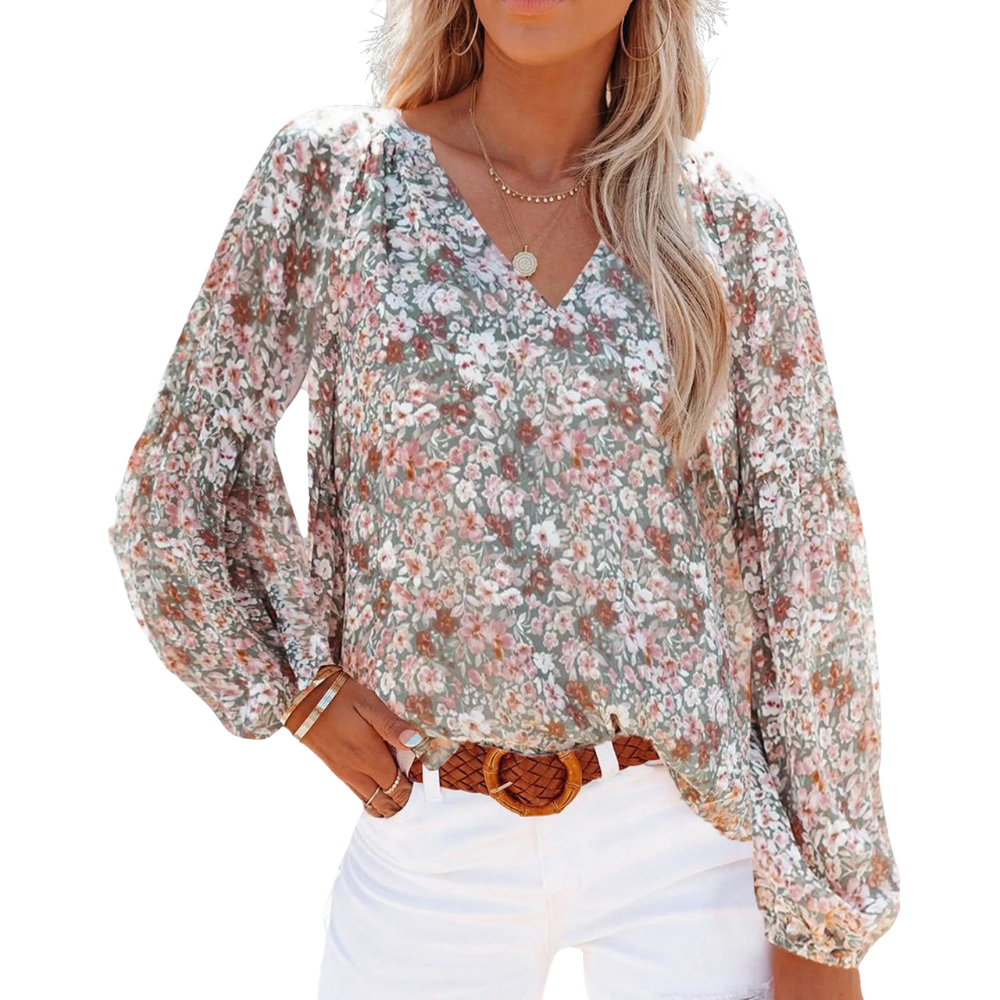 Loura – Blouse met Bloemenprint V-hals en Lange Mouwen Velani