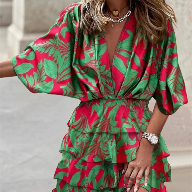 Lisa – Robe Midi Imprimée avec Jupe à Volants Velani