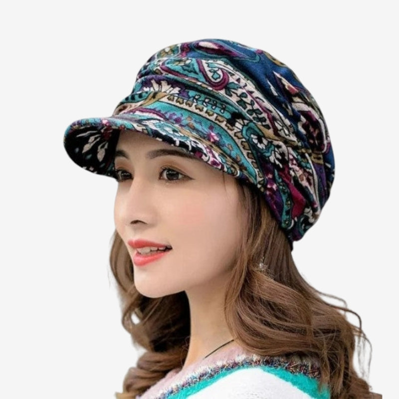 Sienna – Round Cap with Foldable and Floral Pattern