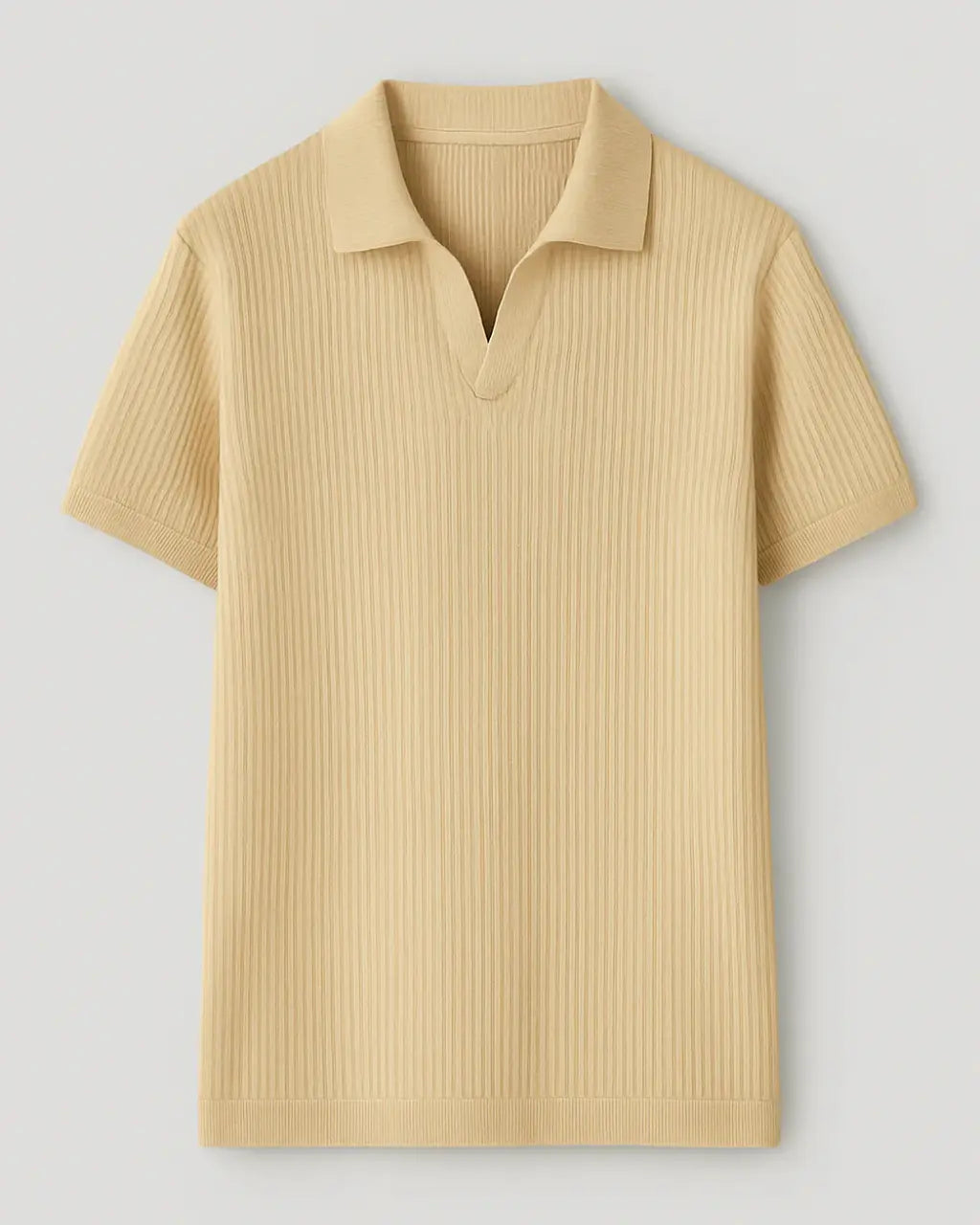 Geribbelde Polo Met Open Kraag – Essentiële editie-Polos-Velani-Beige-M-Velani