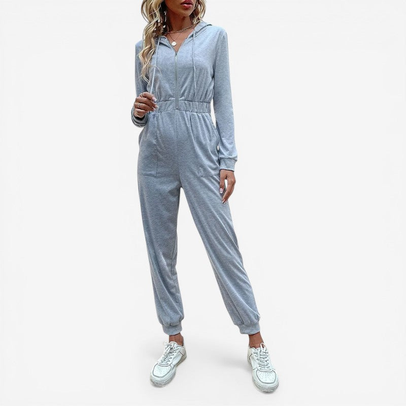 Women Long Sleeve Zip Front Jumpsuit