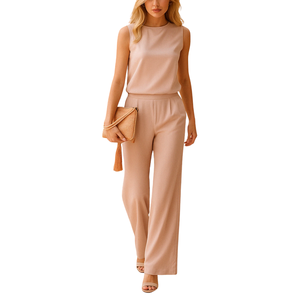 Hanna – Mouwloze jumpsuit met ronde hals en wijde pijpen Velani