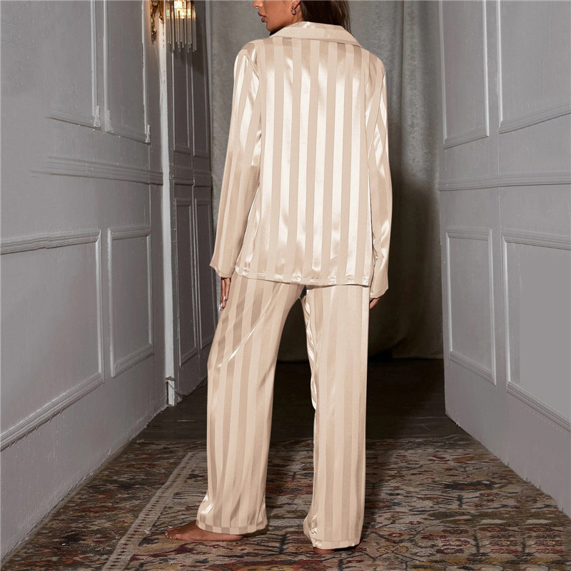 Women Button Front Pajama Set Wide Leg Pants