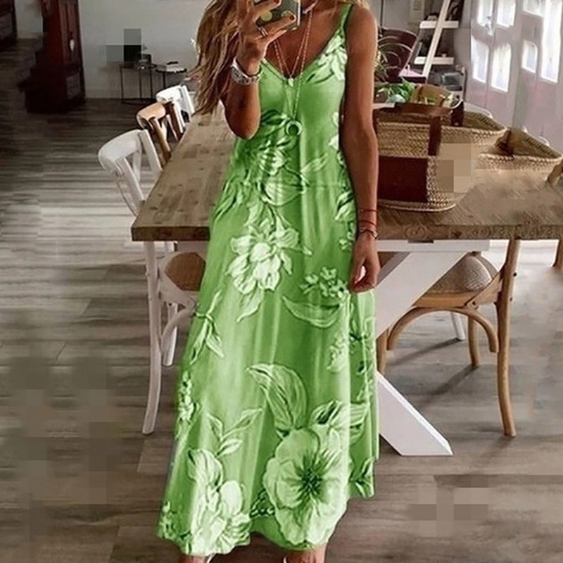 Isabella – Sleeveless V Neck Printed Dress with Loose Fit
