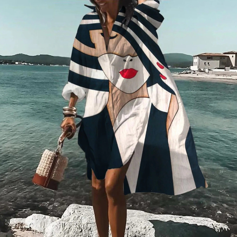 Women's Printed Dress with V-Neck
