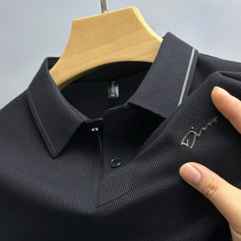 Aaron - Printed Short Sleeve Polo Shirt With Button Collar