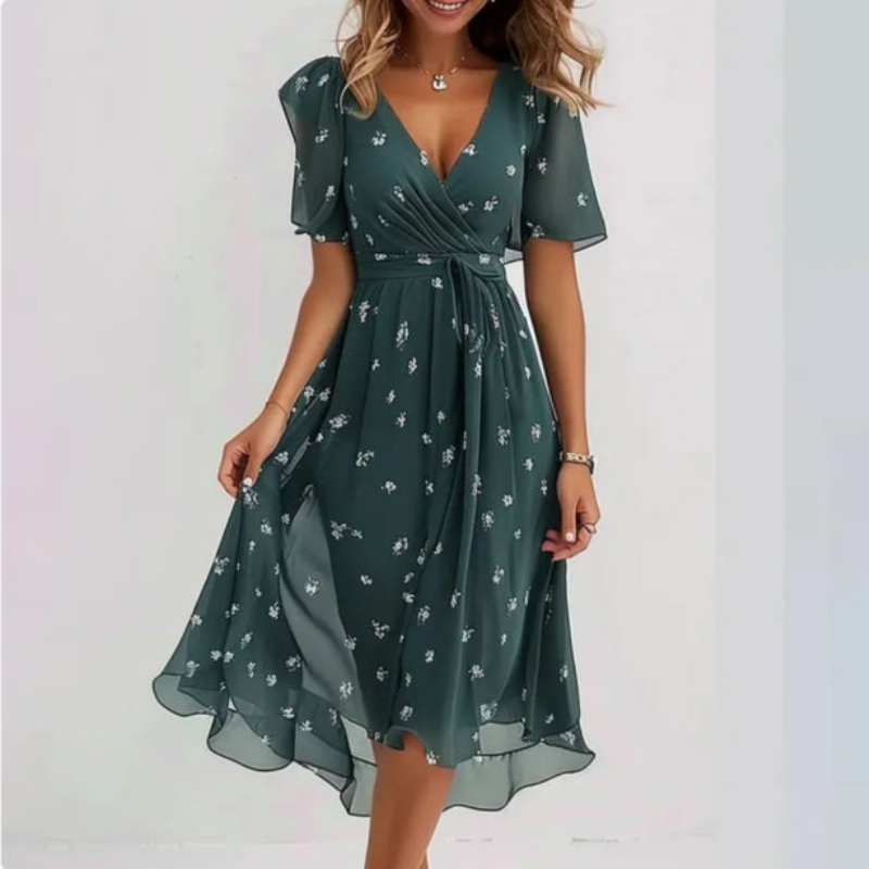Women’s short sleeve V-neck printed casual dress