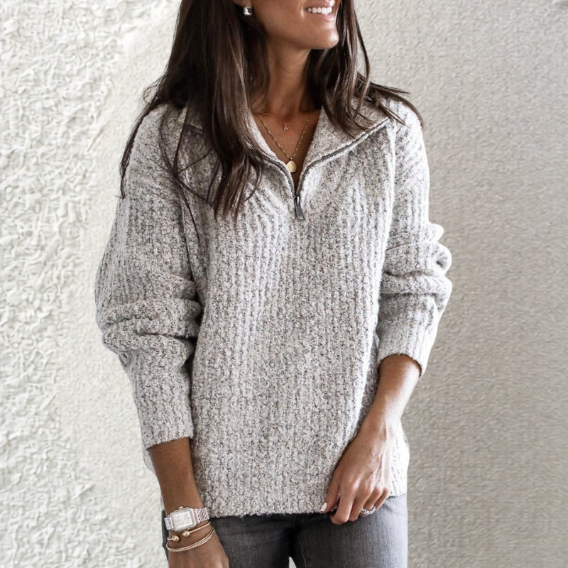 Women’s Ribbed Zip Front Sweater Loose Fit Long Sleeve