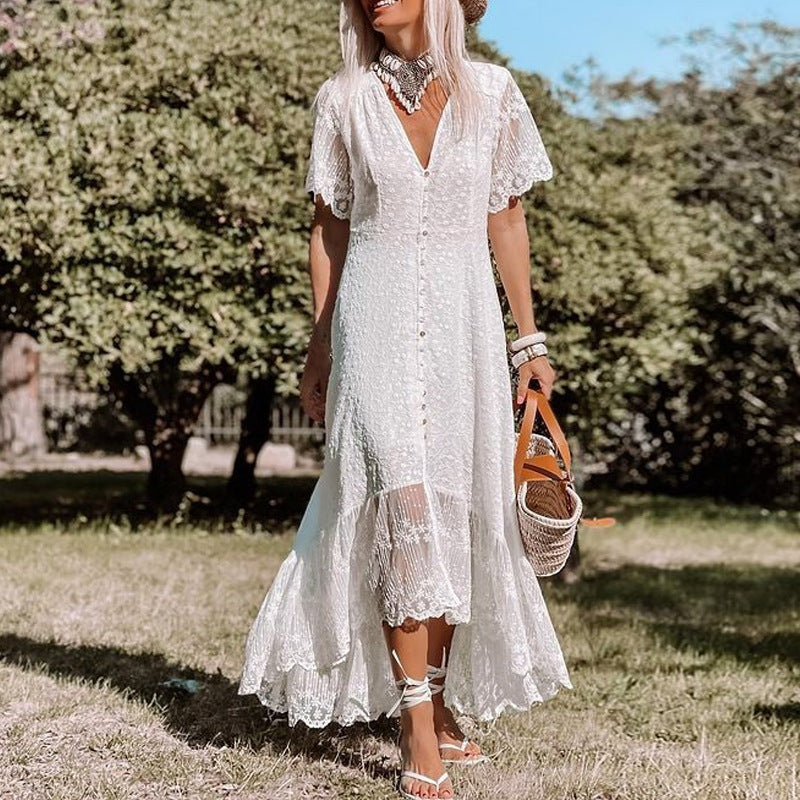 Women's Short Sleeve Dress with V-Neck