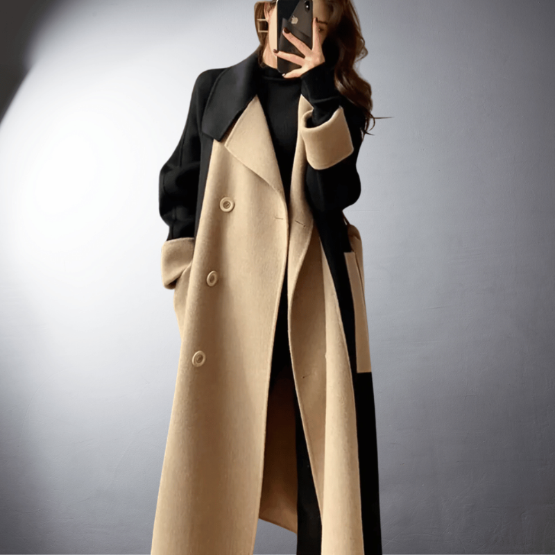 Women's Straight Fit Long Sleeve Coat with Lapel Collar