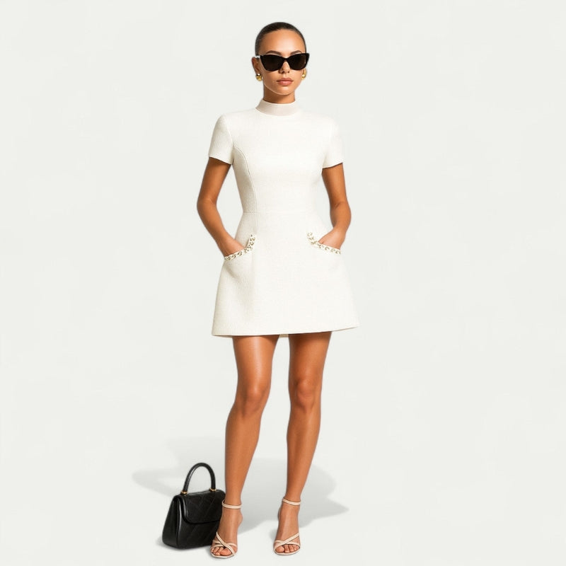 Women's Beaded Mini Dress with Pockets