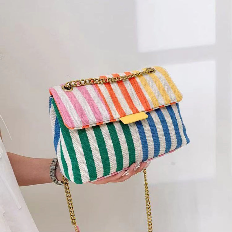 Olivia – Rainbow Striped Shoulder Bag with Adjustable Strap