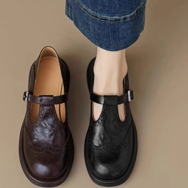 Women’s Round Toe Buckle Strap Shoes Grip Sole