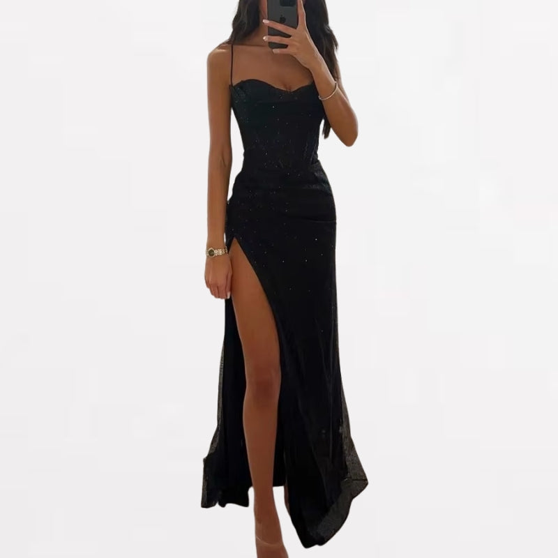Florence – Long Sleeveless Dress with Side Slit and Thin Straps