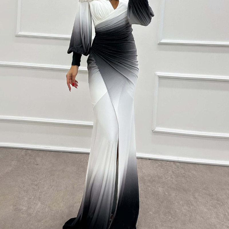 Enid – Schouderloze Maxi-jurk met Gradiënt en Lange Mouw Velani