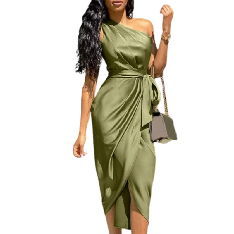 Marie – Midi-jurk met Één Schouder en Tailleband Velani