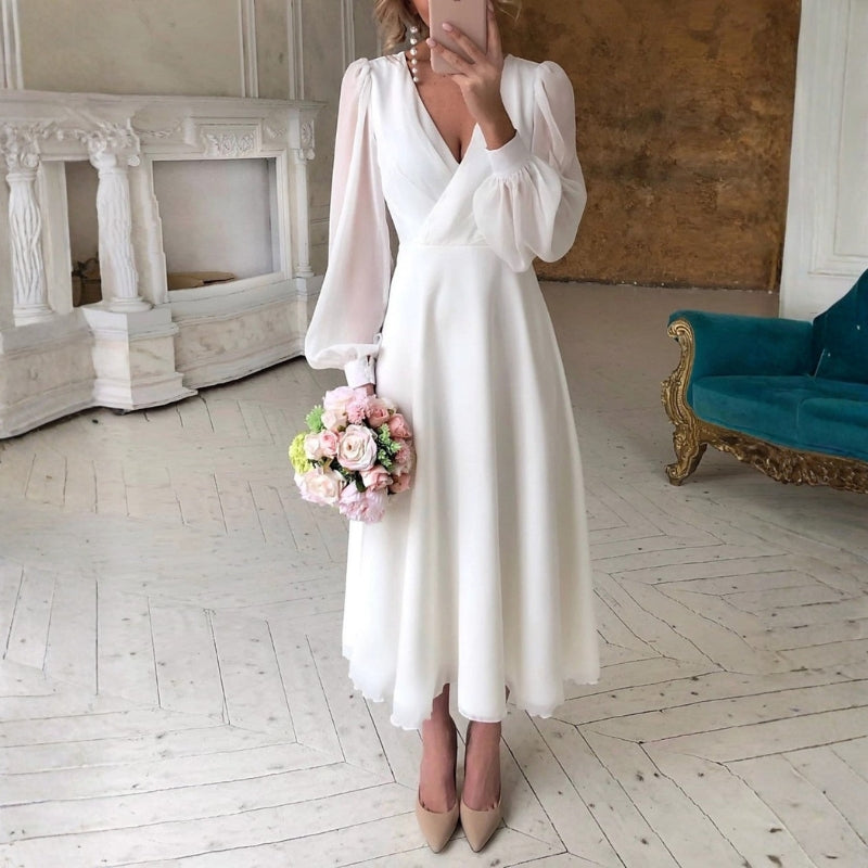 Women’s Flowy V-Neck Maxi Dress with Long Sleeves