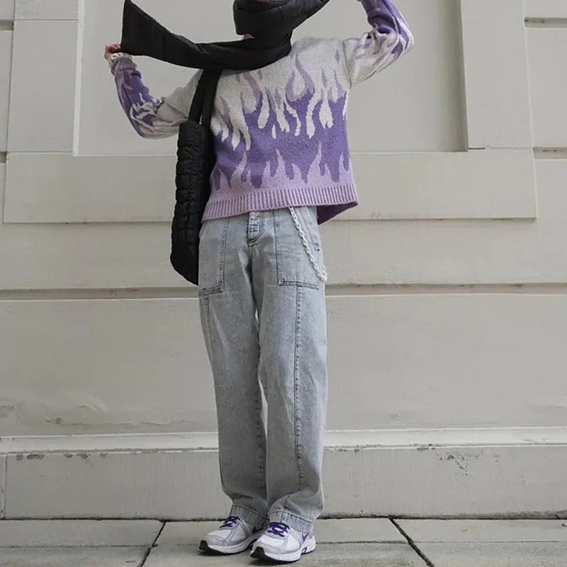 Charlotte – Suéter de cuello redondo con estampado abstracto y mangas largas