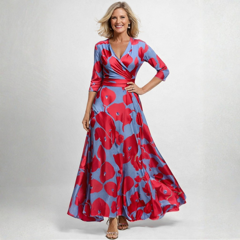 Elegant V Neck Floral Maxi Dress for Women
