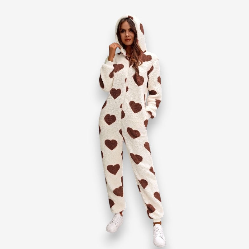Chloe – Long Sleeve Jumpsuit with Heart Shape Print Design