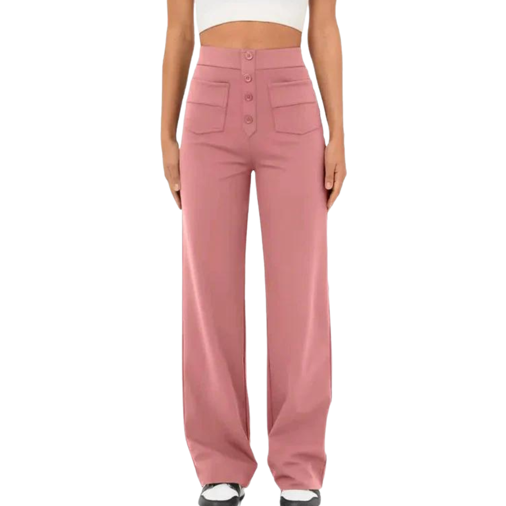 Anna – Hooggetailleerde Broek met Wijde Pijpen en Knopen Velani