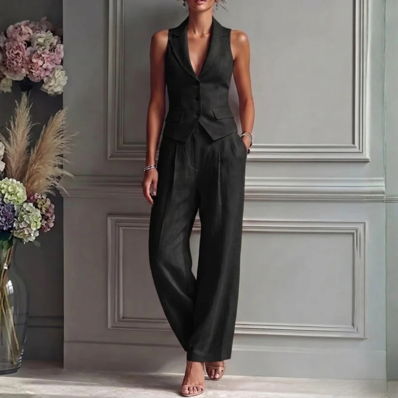 Ladies' Chic Sleeveless Vest and Wide Leg Pants Set