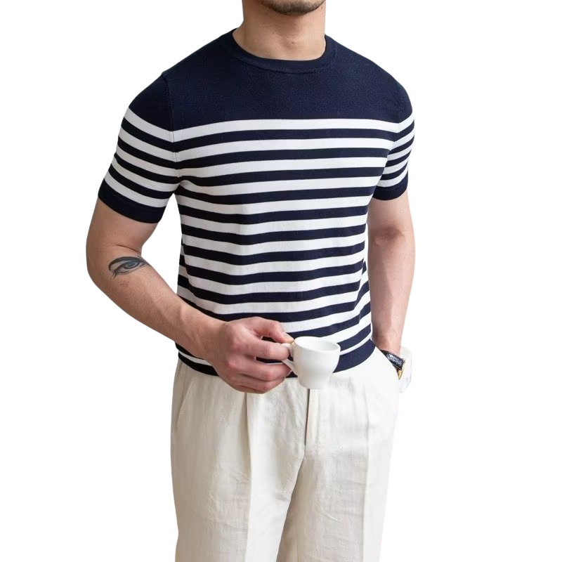 Fabian – Gestreept T-shirt met korte mouwen en ronde hals Velani