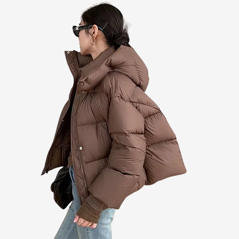 Kara – Long Sleeve Coat with Hoodie and Zipper Closure