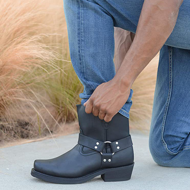 Stephen  – Laarzen met Vierkante Neus Hoge Gesp en Ritssluiting Ontwerp Velani