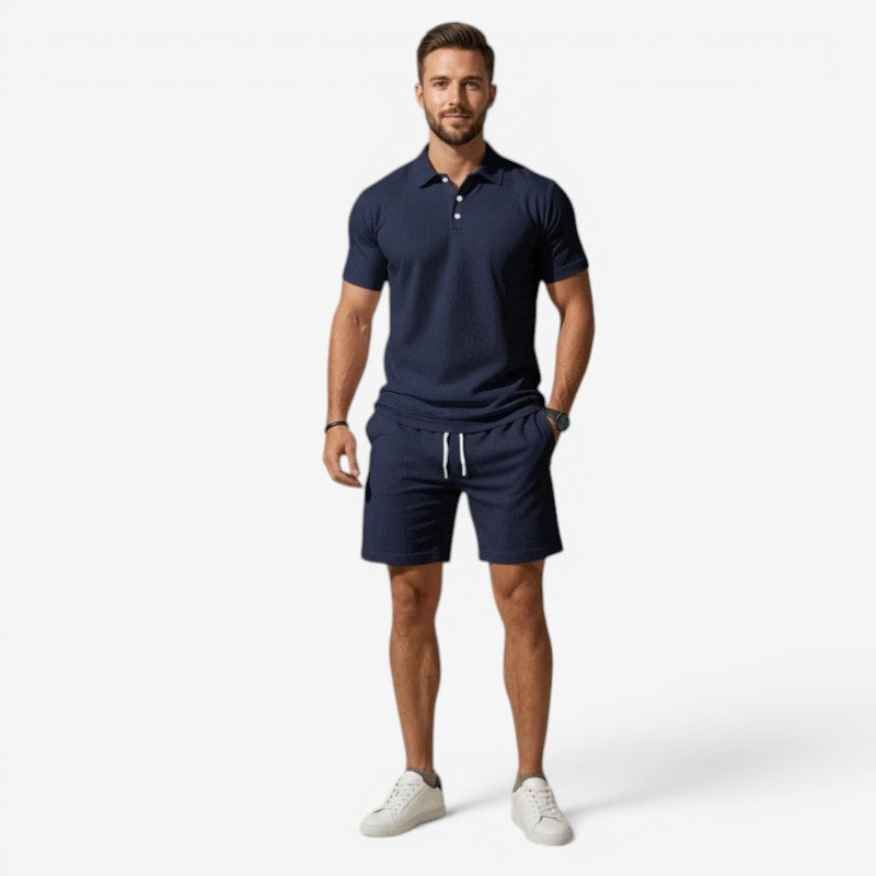 Men's Stylish Polo Shirt and Drawstring Shorts Set