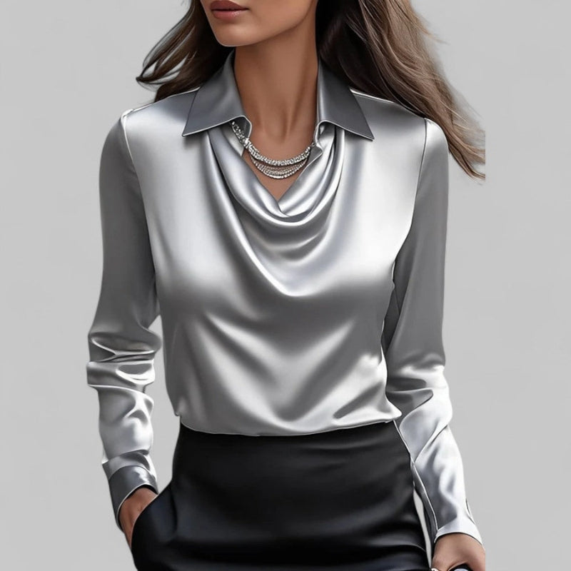 Women's Draped-Collar Long Sleeve Blouse