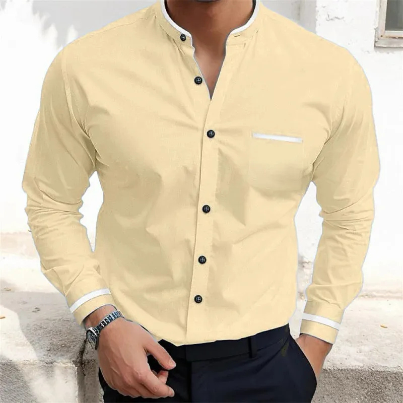 Men's Slim Fit Long Sleeve Stand Collar Shirt