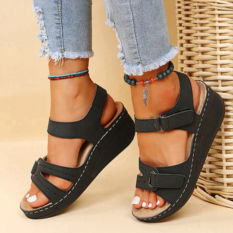 Open Toe Wedge Sandals with Velcro Strap