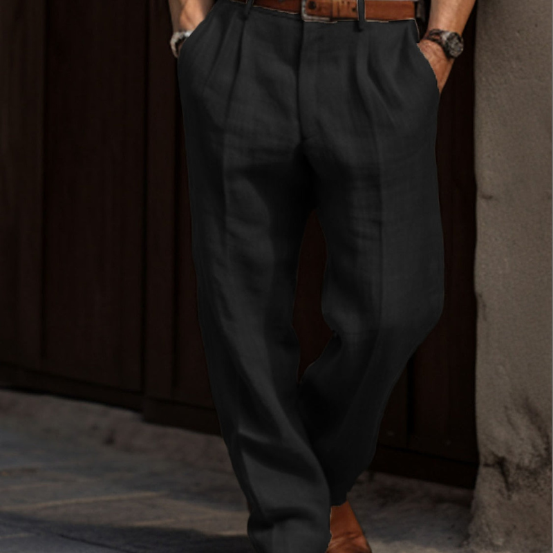 Adam – Lange Linnen Plooibroek met Hoge Taille Velani