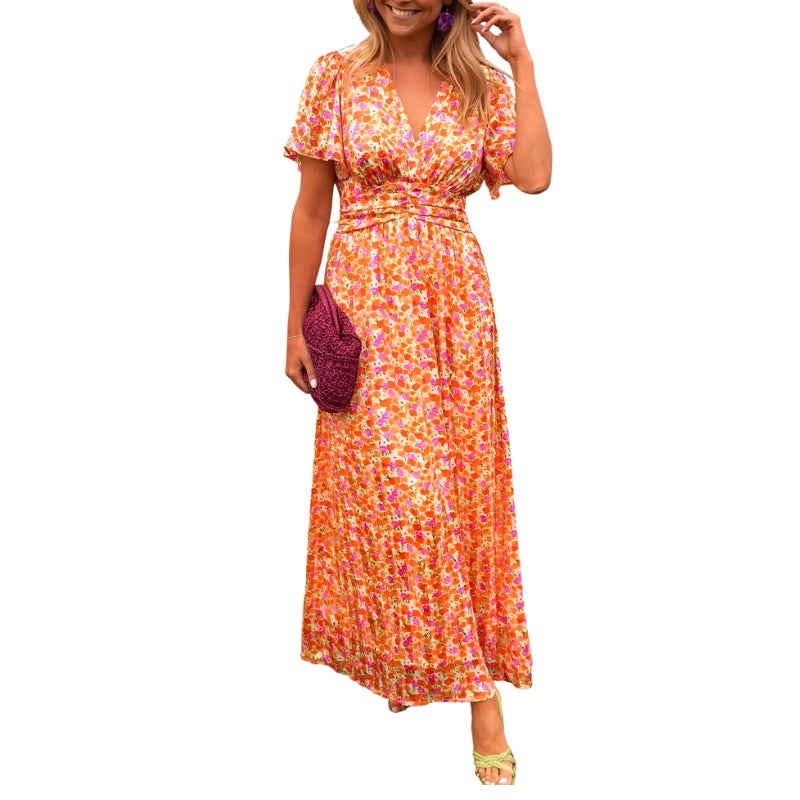 Selina – Jurk met Bloemenprint, Korte Mouwen en V-Hals Velani