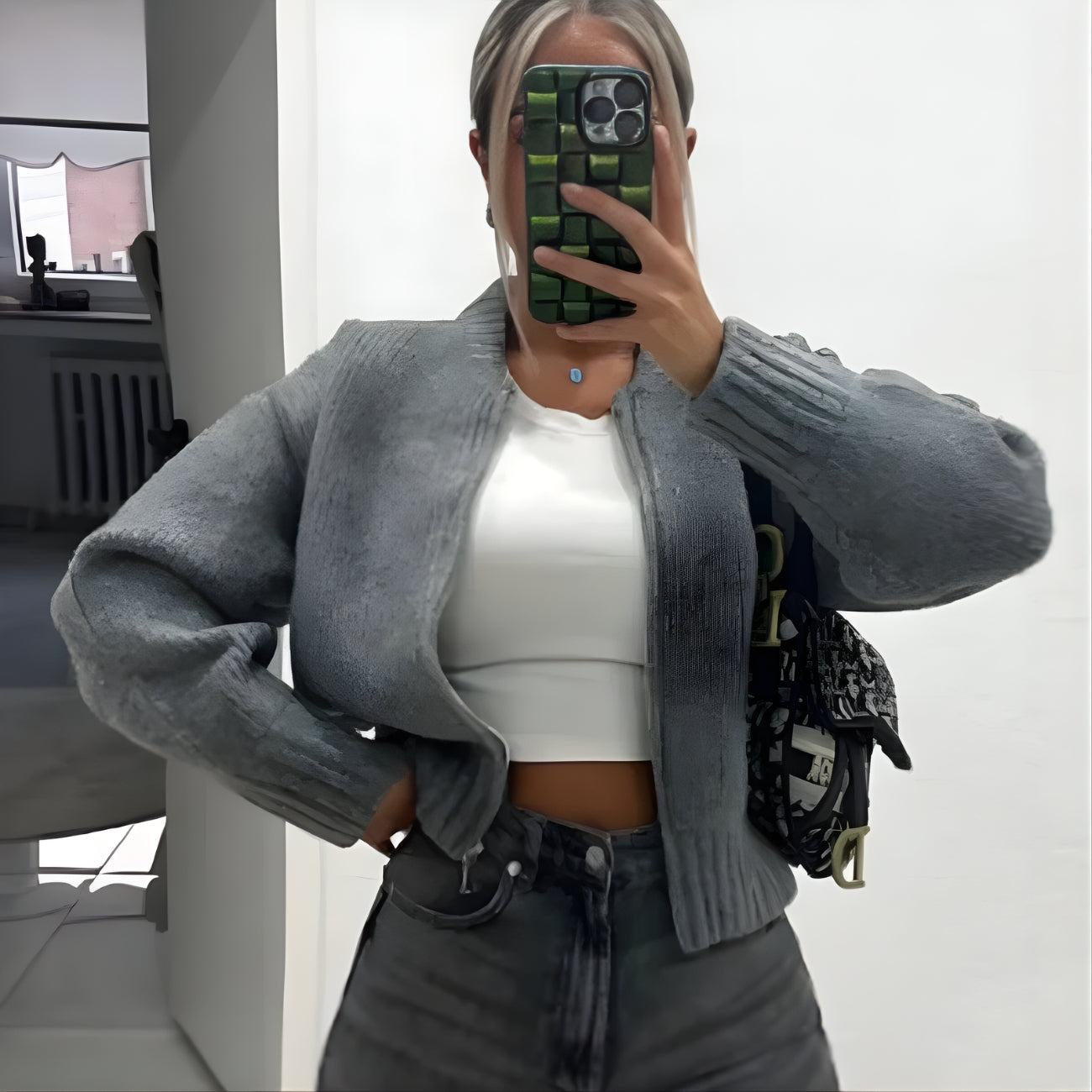 Riley – Suéter de cuello redondo, manga larga y cremallera