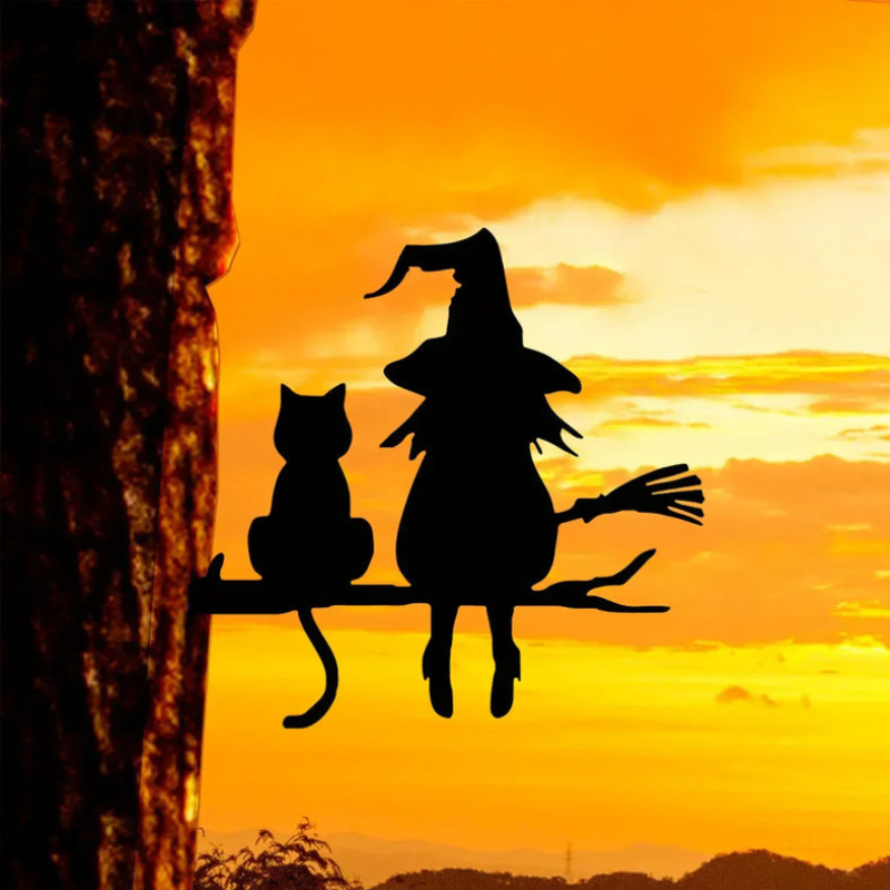 Witch and Cat Garden Silhouette Ornament