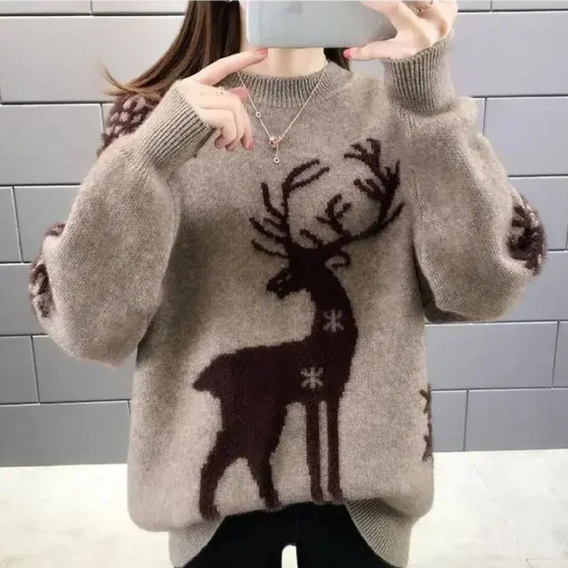 Ava – Long Sleeve Sweater with Deer Inspired Pattern