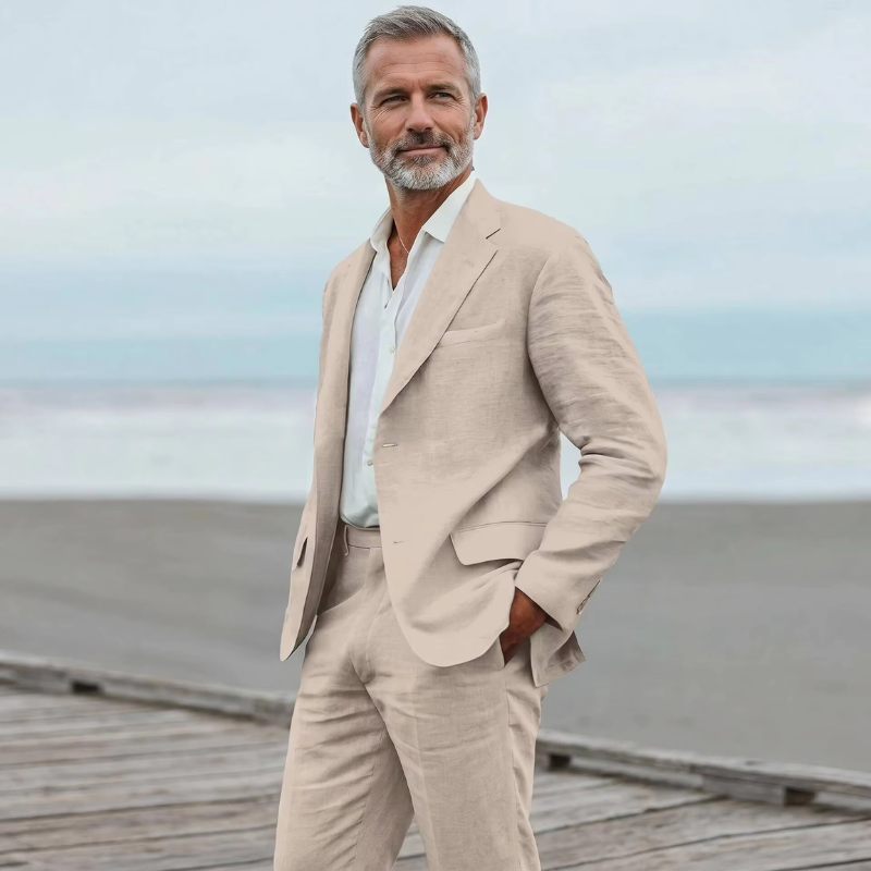 Men's Two-Piece Suit with Blazer and High-Waisted Trousers