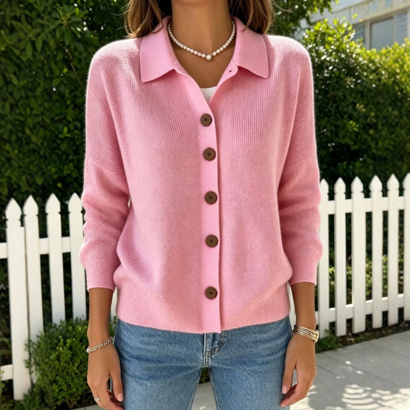 Chic Women's Buttoned Knit Cardigan with Turn Down Collar