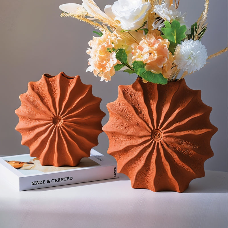 GeoBloom – Decorative Flower Vase with Round Geometric Pleated Design