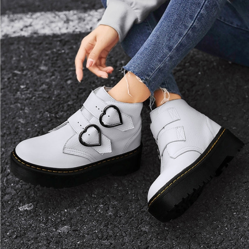Daisy – Round Toe Boots with Heart Buckle Design