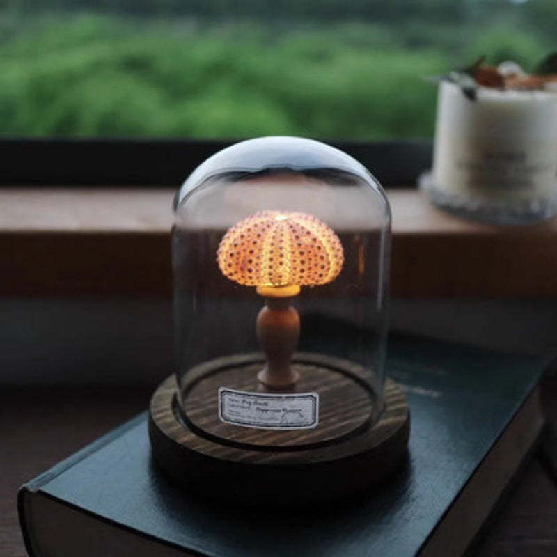 SeaLume – Mini LED Glass Bell Jar Lamp with Sea Mushroom Design