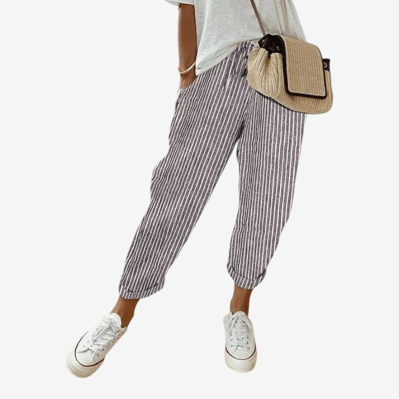 Women’s Striped Trousers with Drawstring