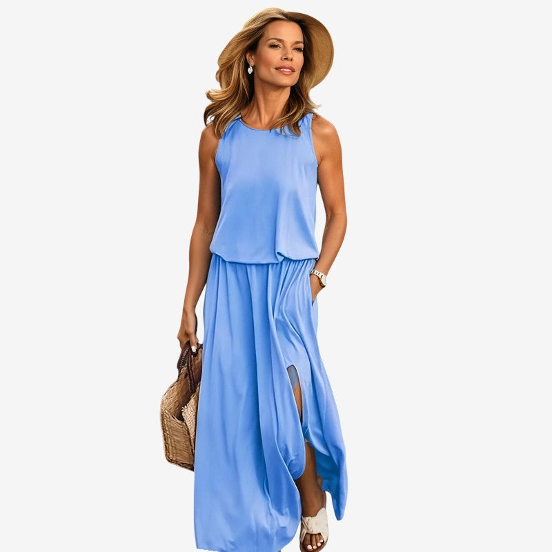 Women Sleeveless Dress With Round Neck Design