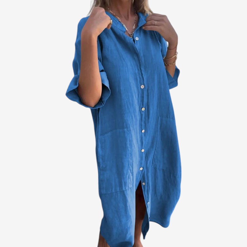 Women's Button Down Midi Dress with Long Sleeves