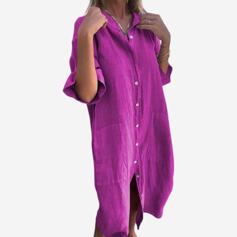 Women's Button Down Midi Dress with Long Sleeves