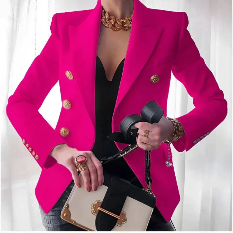 Women Structured Shoulder Blazer with Button Closure