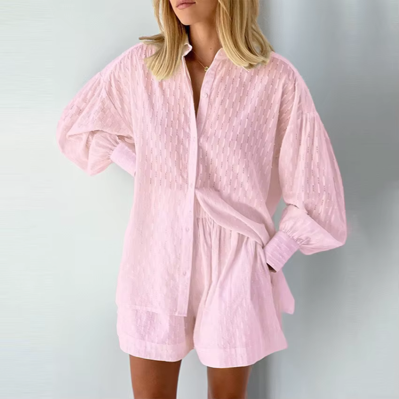 Chic Puff Sleeve Shirt & Shorts Set for Women