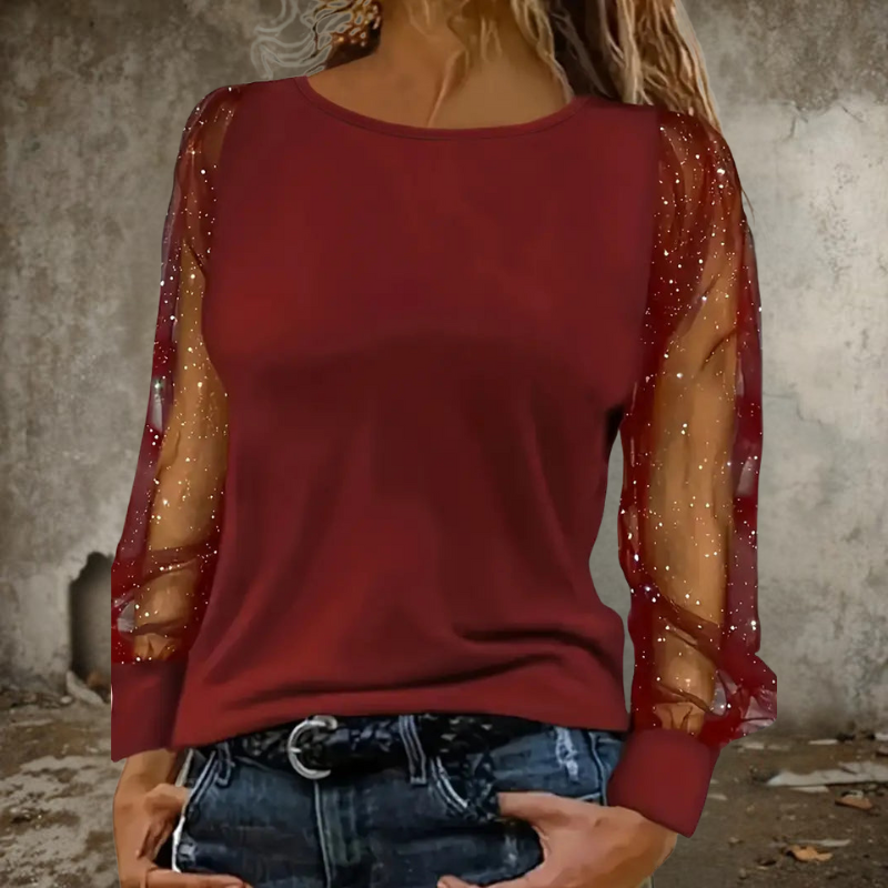 Ariella – Blouse met Lange Mouwen en Ronde Hals Velani